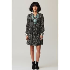 Old Navy Boho Black & White Floral Long Sleeve Tunic Dress Rayon Small Petite